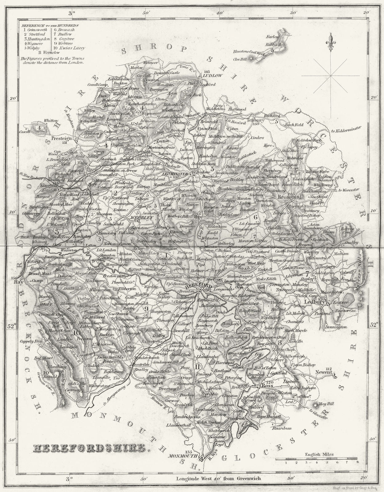 HEREFORD. Herefordshire. Fullarton 1844 old antique vintage map plan chart